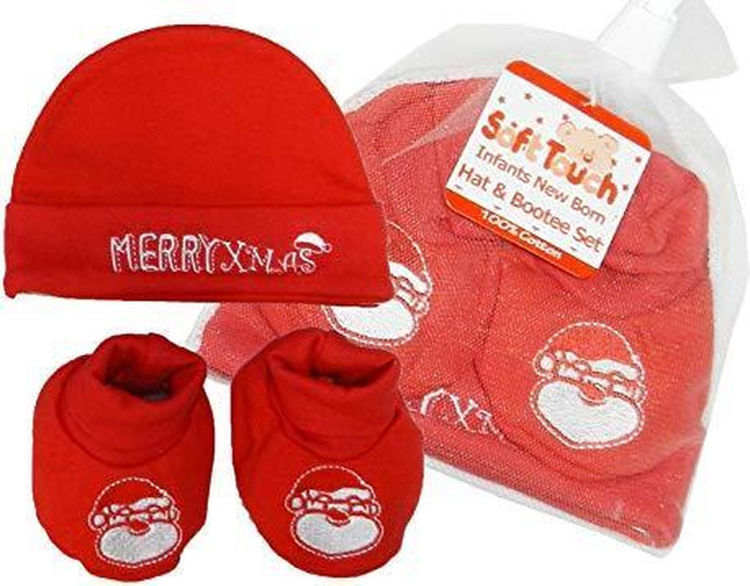 Picture of HB410-X- HAT AND BOOTEE SET 100% COTTON MERRY CHRISTMAS